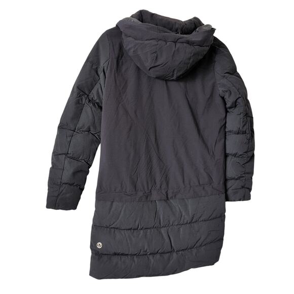 Lululemon Cold As Puff Jacket Sz 6 Black Hooded Puffer Longline Parka Down Coat - Picture 4 of 16